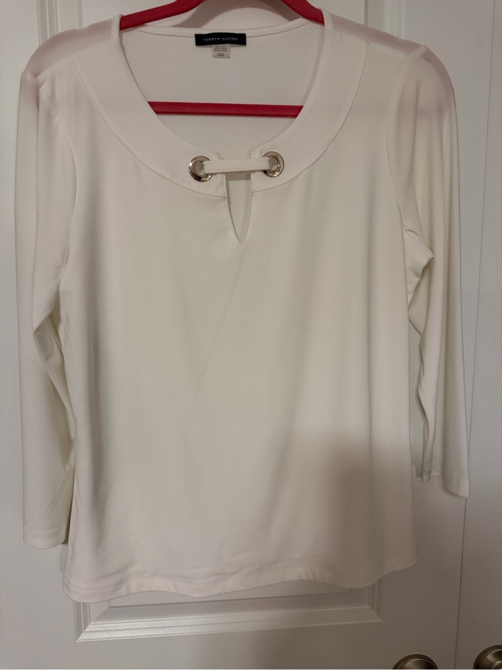 Tommy Hilfiger White Scoop Neck Top with Grommet Detail L